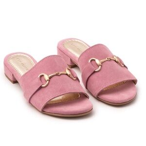 Les Italiennes pink suede horsebit slides sandals size 9 9.5 Gucci